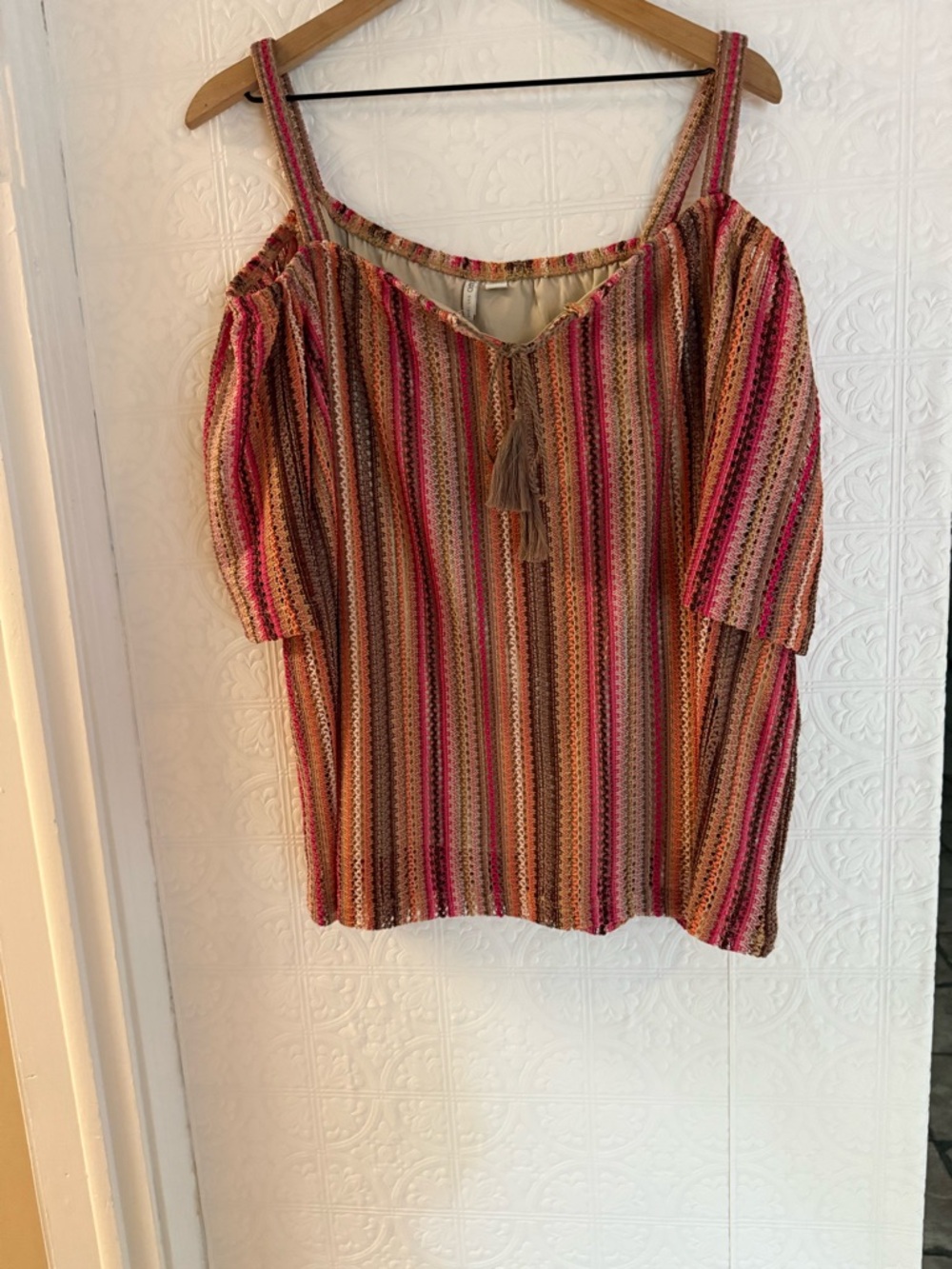 Cato Multicolor Striped Cold-Shoulder Camisole with Tassel Ties
